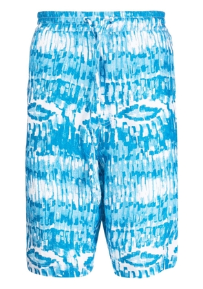 120% Lino drawstring linen bermuda shorts - Blue