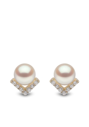 Yoko London 18kt yellow gold Trend diamond and pearl stud earrings
