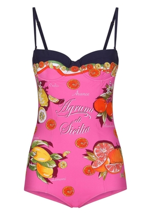 Dolce & Gabbana graphic-print bustier-style swimsuit - Pink