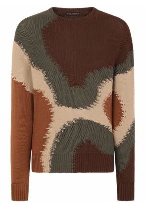 Dolce & Gabbana camouflage-knit cotton jumper - Brown