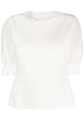 Chloé wool-blend lace-sleeves top - Neutrals