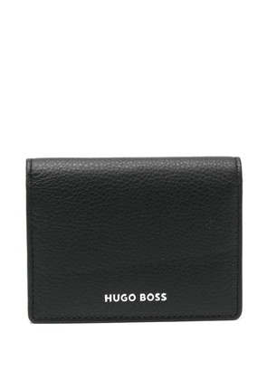 BOSS logo-plaque leather card holder - Black