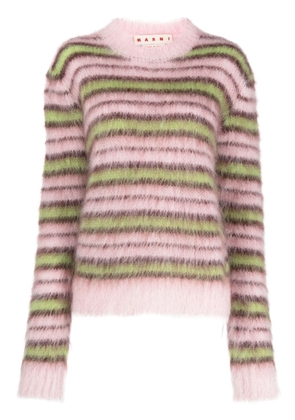 Marni striped brushed-effect crew-neck jumper - Pink