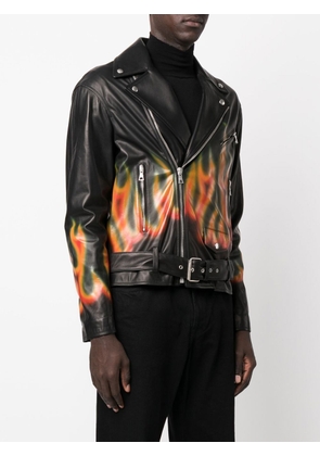 Palm Angels flame-print leather jacket - Black