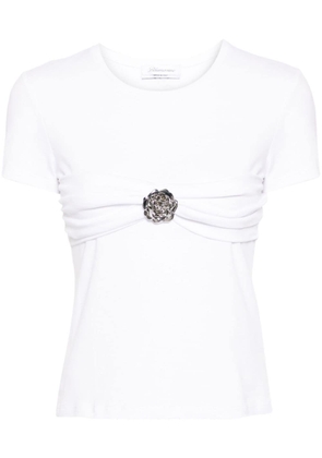 Blumarine rose-brooch cotton T-shirt - White