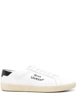 Saint Laurent Pre-Owned logo-embroidered leather sneakers - White
