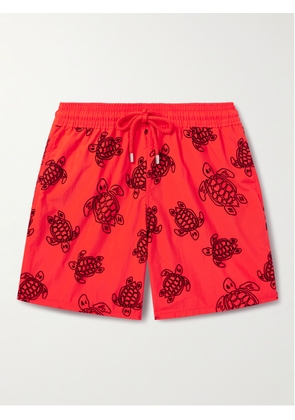 Vilebrequin - Moorea Straight-Leg Mid-Length Flocked Recycled Swim Shorts - Men - Red - S