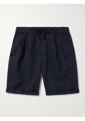 Brunello Cucinelli - Wide-Leg Pleated Linen and Cotton-Blend Drawstring Shorts - Men - Blue - IT 44
