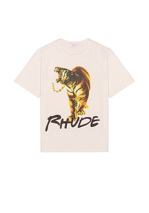 Rhude Tiger Tee in Vintage White - Ivory. Size L (also in M, S, XL).