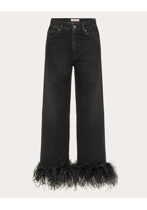 Valentino DENIM JEANS EMBROIDERED WITH FEATHERS Woman BLACK 26
