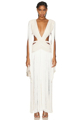 PatBO All-over Plunging Fringe Dress in White - White. Size 8 (also in ).