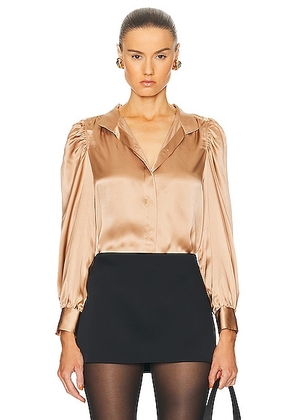 FRAME Gillian Long Sleeve Top in Blush - Metallic Bronze. Size L (also in M, S, XS).