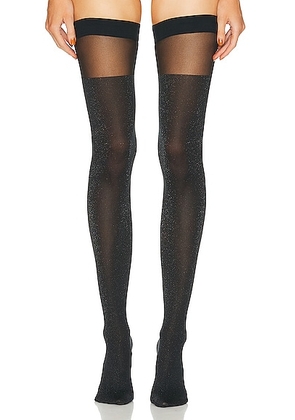 Wolford Shiny Sheer Stay Up Tights in Black & Pewter - Black. Size L (also in XS).