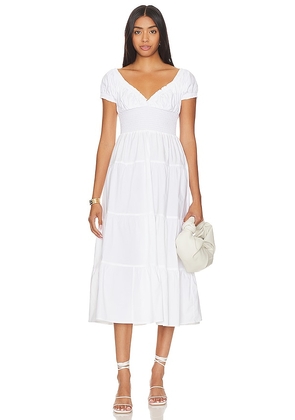 WeWoreWhat Puff Sleeve Smocked Midi Dress in White. Size L.