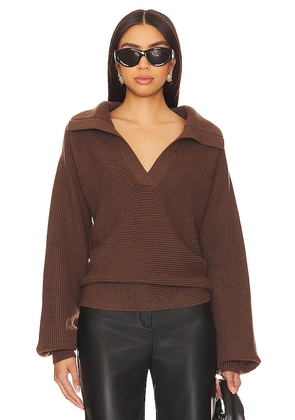 SNDYS Cleo Collared Sweater in Chocolate. Size L, M, S.