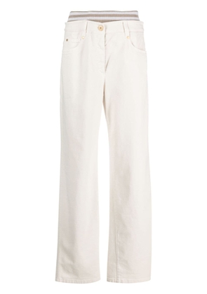 Brunello Cucinelli striped-waistband wide-leg jeans - Neutrals