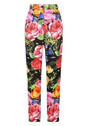 Dolce & Gabbana floral-print high-waisted trousers - Black