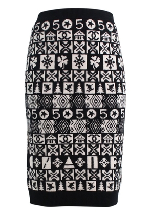 CHANEL Pre-Owned CC Fair Isle cashmere skirt - Black