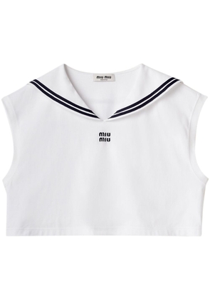 Miu Miu logo-embroidered cotton sailor top - White
