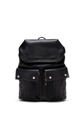 Brunello Cucinelli logo-print leather backpack - Black