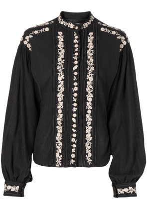 MARANT ÉTOILE Pampa floral-embroidered long-sleeve shirt - Black