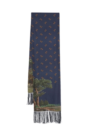 Polo Ralph Lauren graphic-print fringed silk scarf - Blue