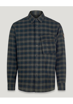 Belstaff Scale Check Shirt Men's Cotton Check Olive/Charcoal Size S