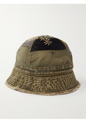 KAPITAL - Distressed Embroidered Patchwork Cotton-Twill and Shell Bucket Hat - Men - Green