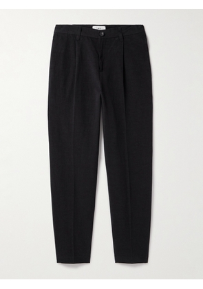 Mr P. - Tapered Pleated Linen, Cotton and Nylon-Blend Trousers - Men - Black - 28