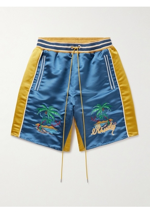 Rhude - Straight-Leg Panelled Logo-Embroidered Satin Drawstring Shorts - Men - Blue - S
