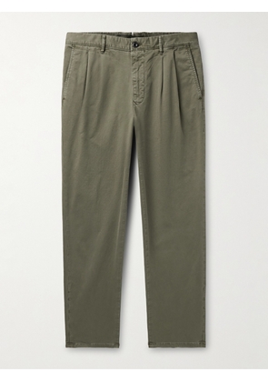 Incotex - Slim-Fit Pleated Stretch-Cotton Gabardine Trousers - Men - Green - UK/US 29