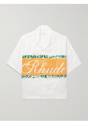 Rhude - Convertible-Collar Pleated Logo-Print Linen Shirt - Men - White - XS