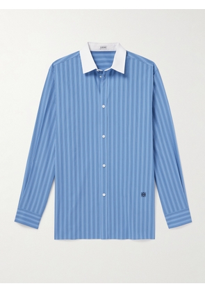 LOEWE - Logo-Embroidered Striped Cotton-Poplin Shirt - Men - Blue - EU 37