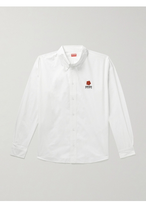 KENZO - Button-Down Collar Logo-Embroidered Cotton-Poplin Shirt - Men - White - FR 38
