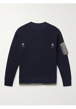 Sacai - Layered Nylon-Trimmed Cotton-Blend Sweater - Men - Blue - 1