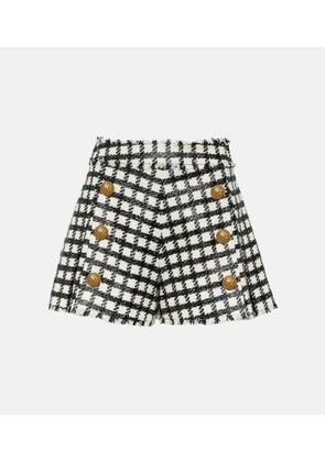 Balmain High-rise checked wool-blend shorts