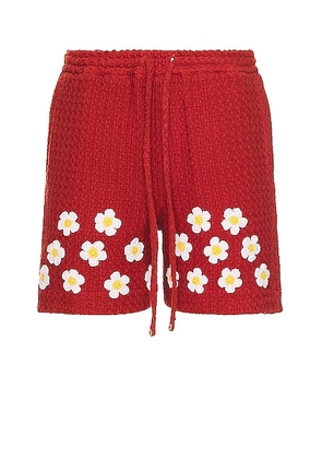 HARAGO Crochet Applique Shorts in Red - Rust. Size S (also in L, M).
