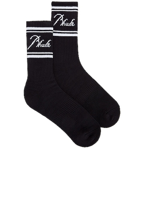 Rhude Rhude Script Logo Sock in Black & White - Black. Size all.