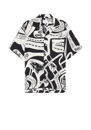 Rhude Strada Silk Shirt in Black & White - Black,White. Size XS (also in M, S).
