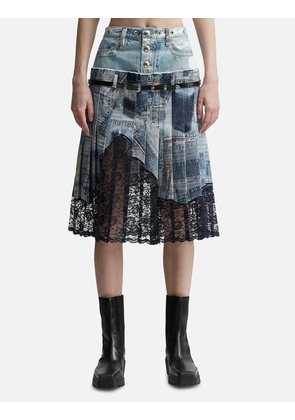 All-Denim Printed Pleats Skirt