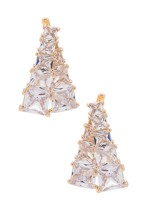 Ettika Crystal V-shape Stud Earrings in Metallic Gold.