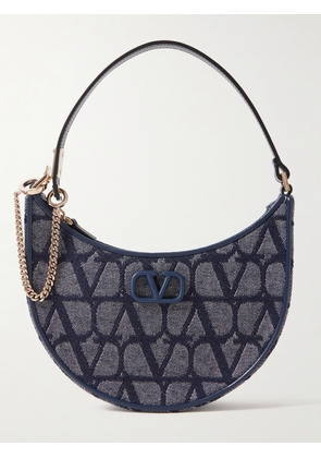 Valentino Garavani - Vlogo Mini Leather-trimmed Denim-jacquard Shoulder Bag - Blue - One size