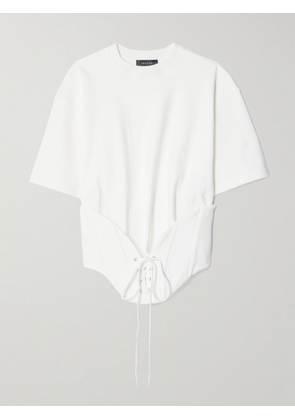 Mugler - Lace-up Stretch-crepe And Cotton-jersey T-shirt - White - x small,small,medium,large,x large
