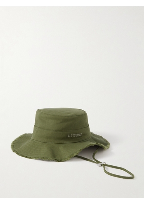 Jacquemus - Le Bob Embellished Frayed Cotton-twill Bucket Hat - Green - 56,58,60