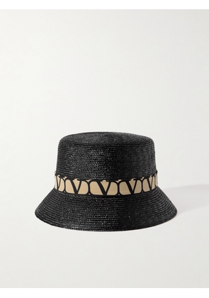Valentino Garavani - Printed Silk-trimmed Straw Bucket Hat - Black - 56,57,58