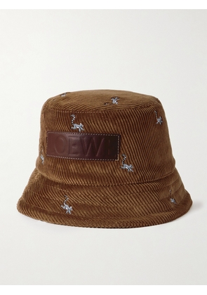 Loewe - Leather-trimmed Embroidered Cotton-corduroy Bucket Hat - Brown - 57,59