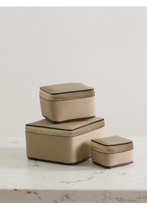 Smythson - Panama Set Of Three Textured-leather Cases - Neutrals - One size