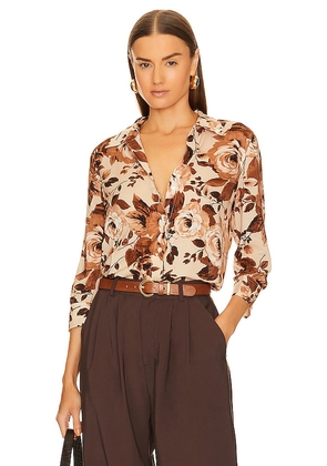 L'AGENCE Camille 3/4 Sleeve Blouse in Tan. Size L.