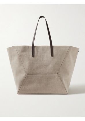 Brunello Cucinelli - Leather-trimmed Bead-embellished Cotton And Linen-blend Canvas Tote - Brown - One size