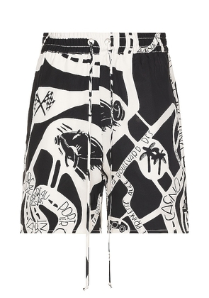 Rhude Strada Silk Short in Black. Size L, XL/1X.